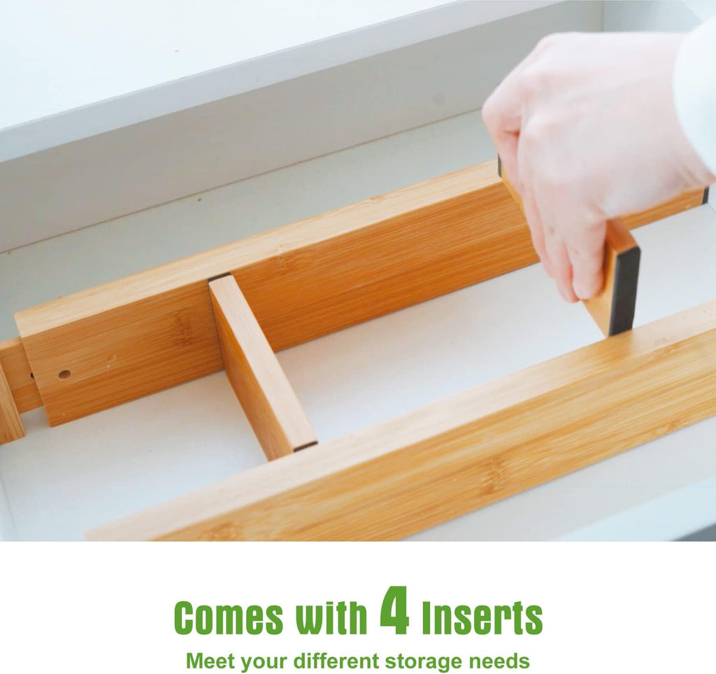 Bamboo Drawer Dividers Organizers, Drawer Separators Splitter, 43-56 Cm Long Adjustable Spring-Loaded Organizer for Large Utensil, Clothes, Tools Drawers
