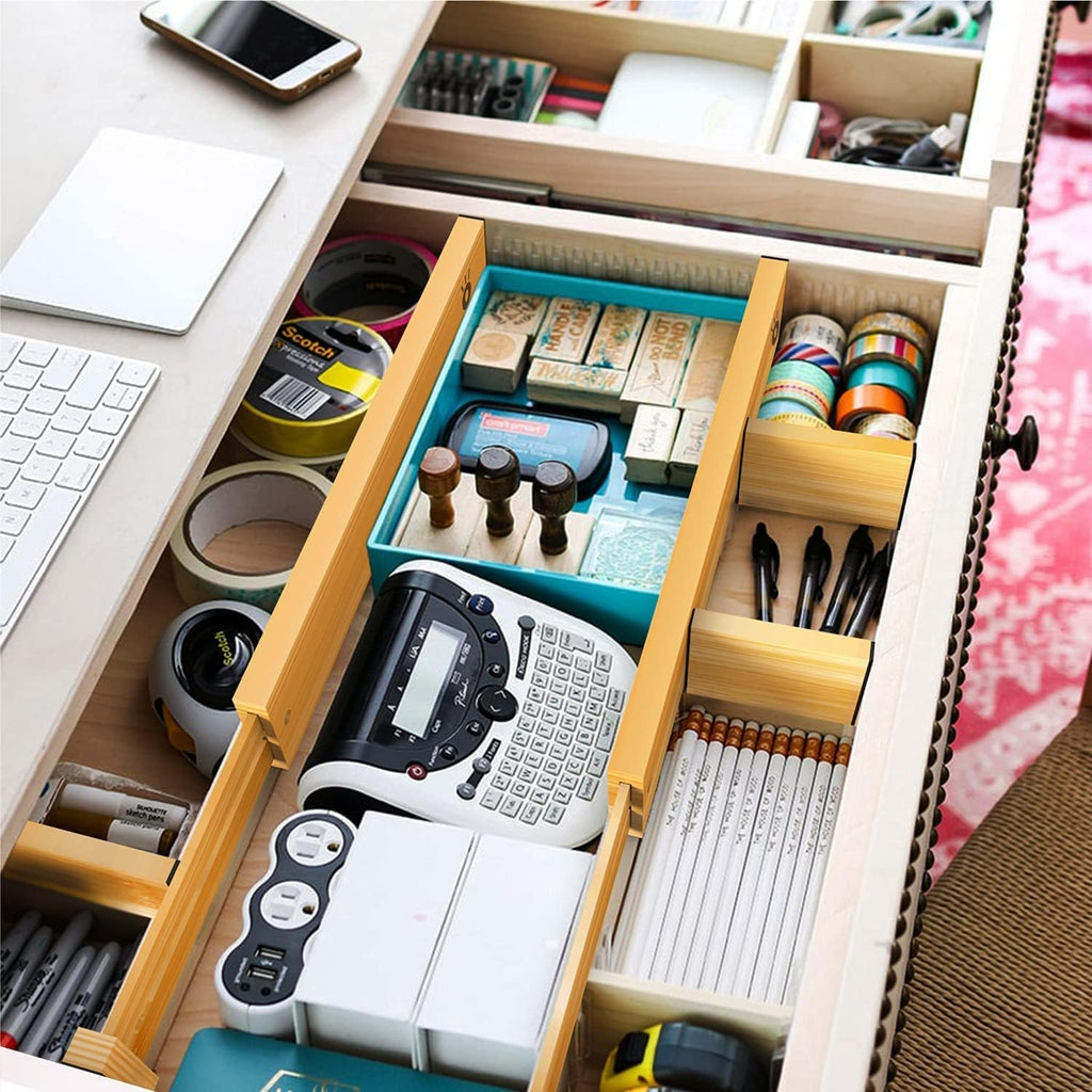Bamboo Drawer Dividers Organizers, Drawer Separators Splitter, 43-56 Cm Long Adjustable Spring-Loaded Organizer for Large Utensil, Clothes, Tools Drawers