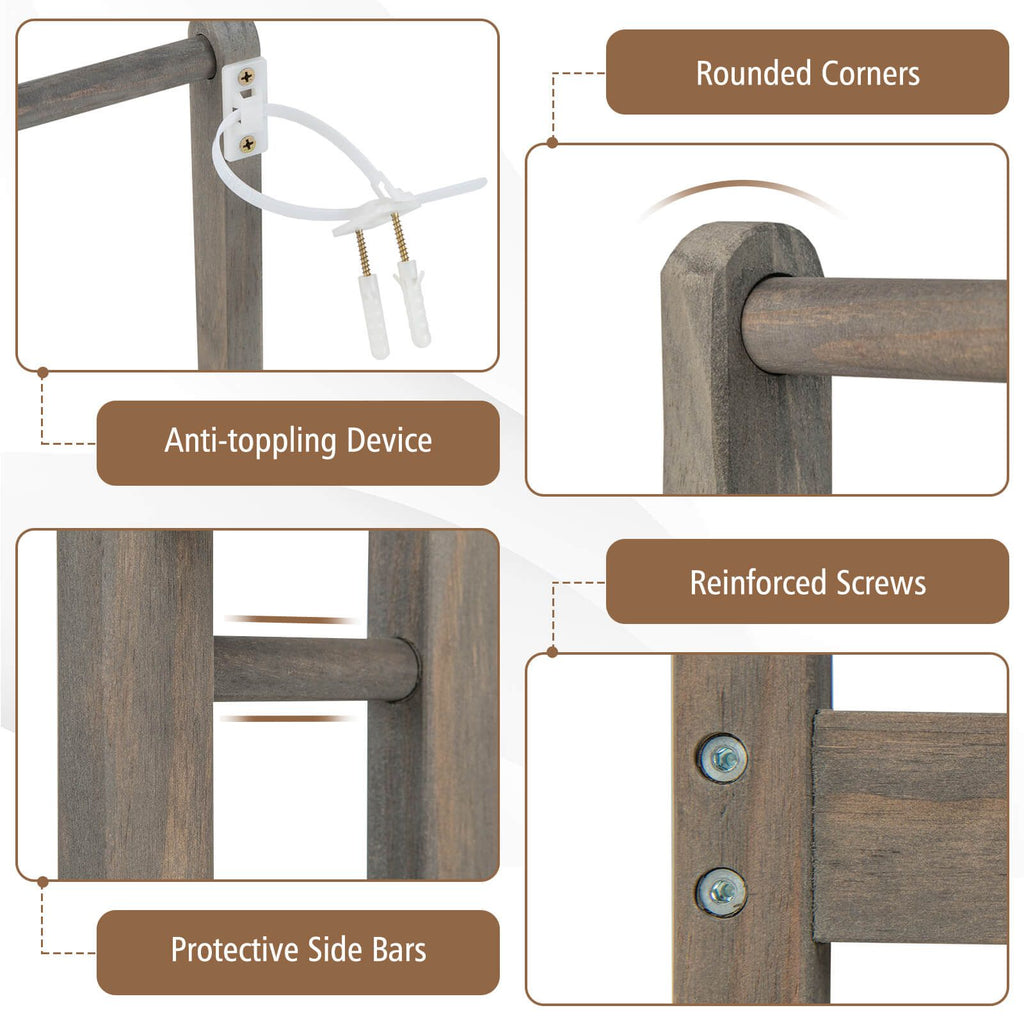 Freestanding Wood Towel Rack with 3 Individual Bars and Bottom Storage Shelf