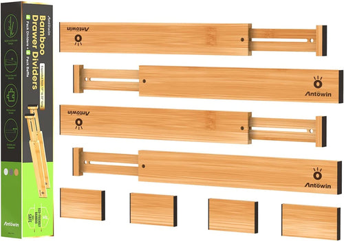 Bamboo Drawer Dividers Organizers, Drawer Separators Splitter, 43-56 Cm Long Adjustable Spring-Loaded Organizer for Large Utensil, Clothes, Tools Drawers